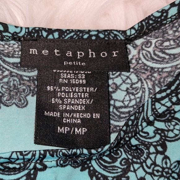 Metaphor Petite Women's Square Sleeveless Boho Turquoise & Black Top EUC Size MP - Picture 5 of 6